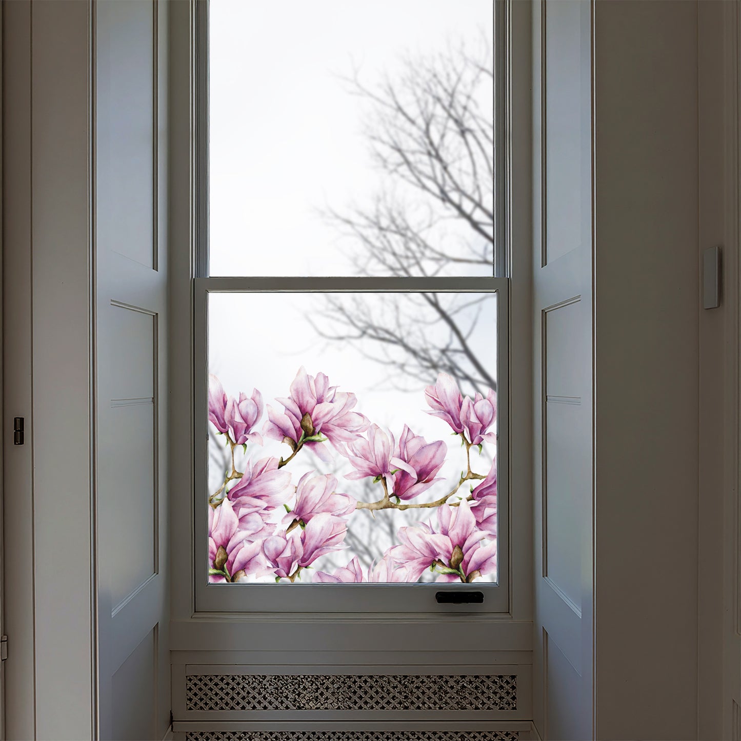 Pink Magnolias Clear Window Privacy Border