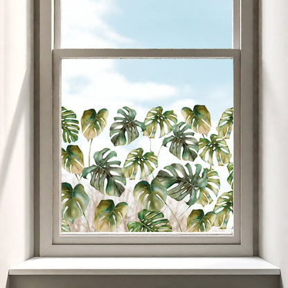 Monstera Leaf Tropical Clear Window Privacy Border