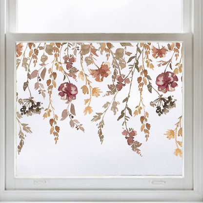 Neutral Autumnal Flowers Shop Window Decal Border for Fall Decoration