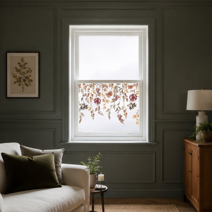 Neutral Autumnal Flowers Shop Window Decal Border for Fall Decoration