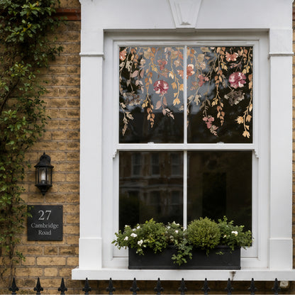 Neutral Autumnal Flowers Shop Window Decal Border for Fall Decoration