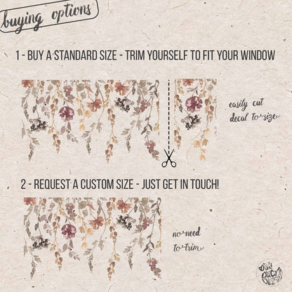 Neutral Autumnal Flowers Shop Window Decal Border for Fall Decoration