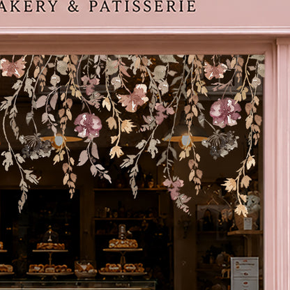 Neutral Autumnal Flowers Shop Window Decal Border for Fall Decoration