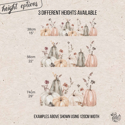 Neutral Pumpkins & Flowers Shop Window Decal Border for Autumn Display