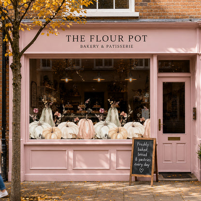 Neutral Pumpkins & Flowers Shop Window Decal Border for Autumn Display