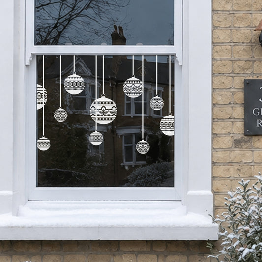 White Nordic Baubles Window Cling Border - Christmas Decor for Shops or Home
