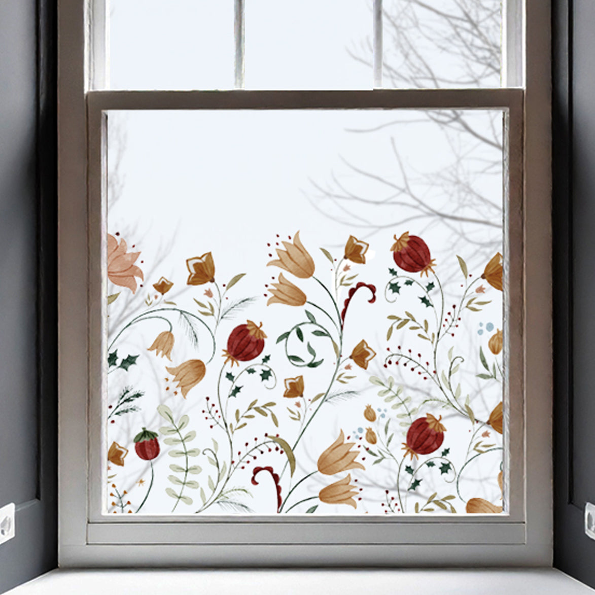 Winter Flower Clear Border Privacy Window Decal