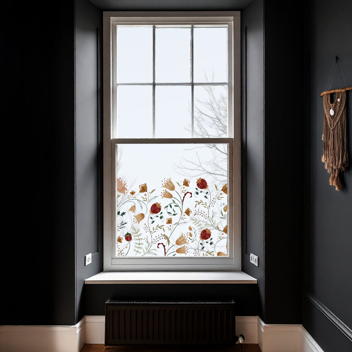 Winter Flower Clear Border Privacy Window Decal
