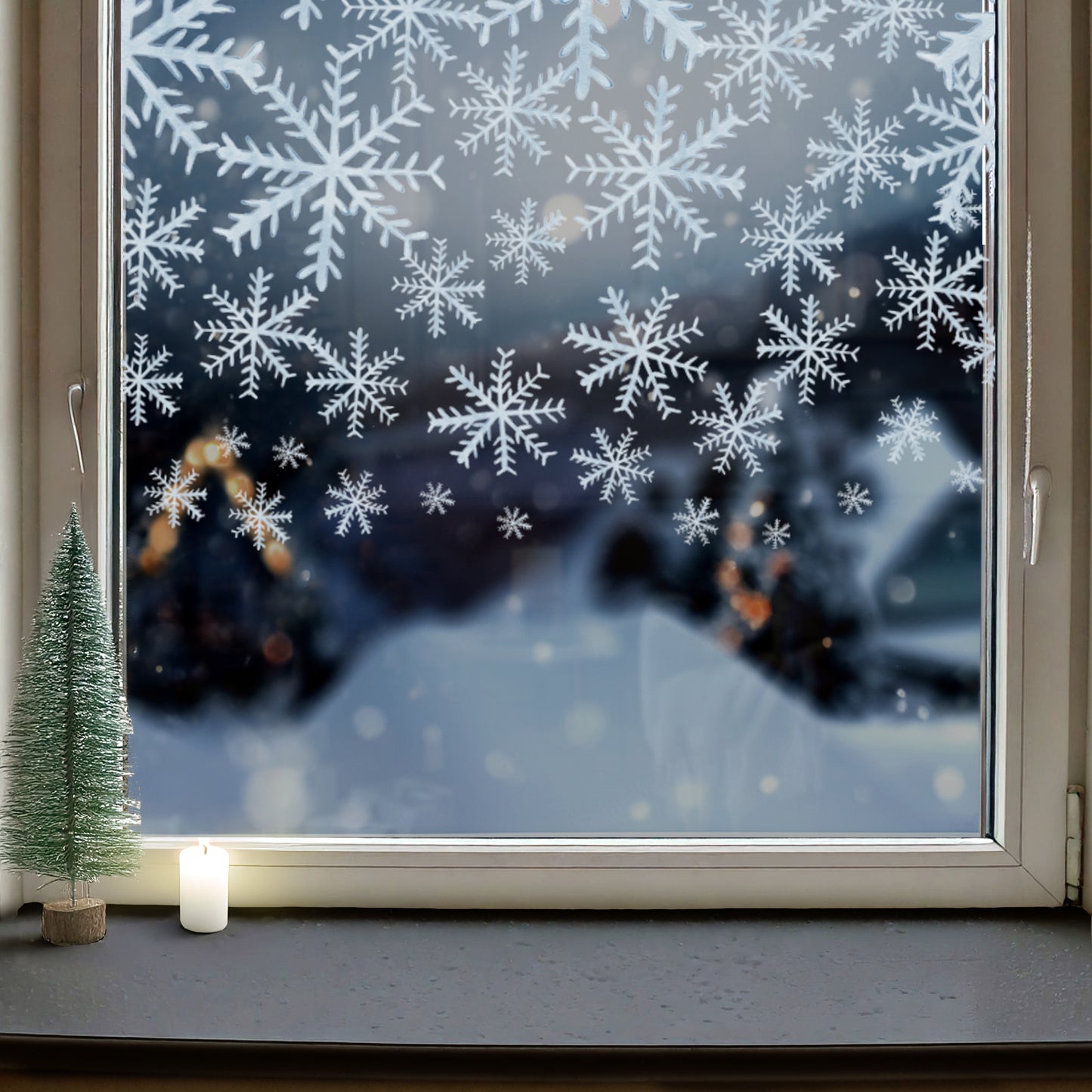 Icy Blue Snowflake Christmas Window Decal Border