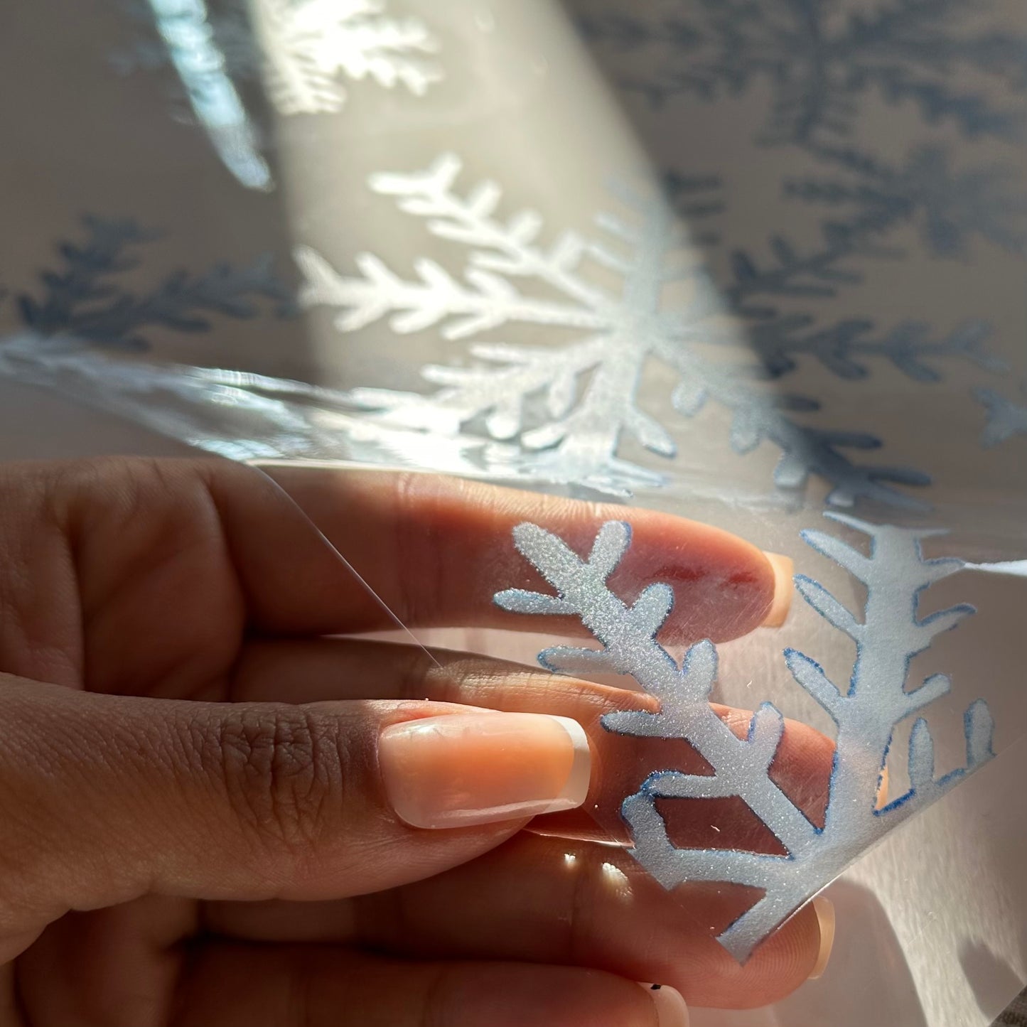 Icy Blue Snowflake Christmas Window Decal Border