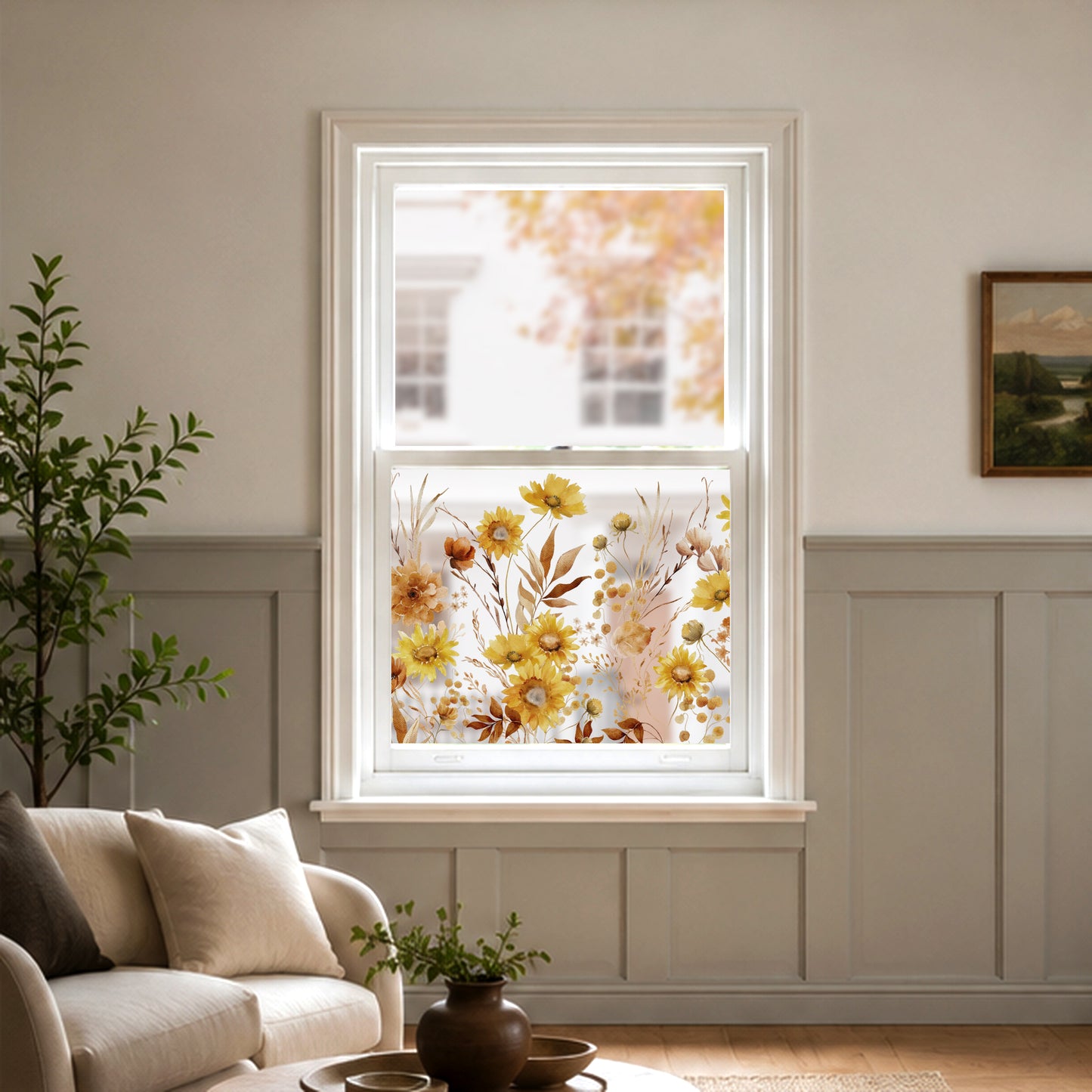 Ombre Sunflowers Shop Window Decal Border for Autumn & Fall Decor