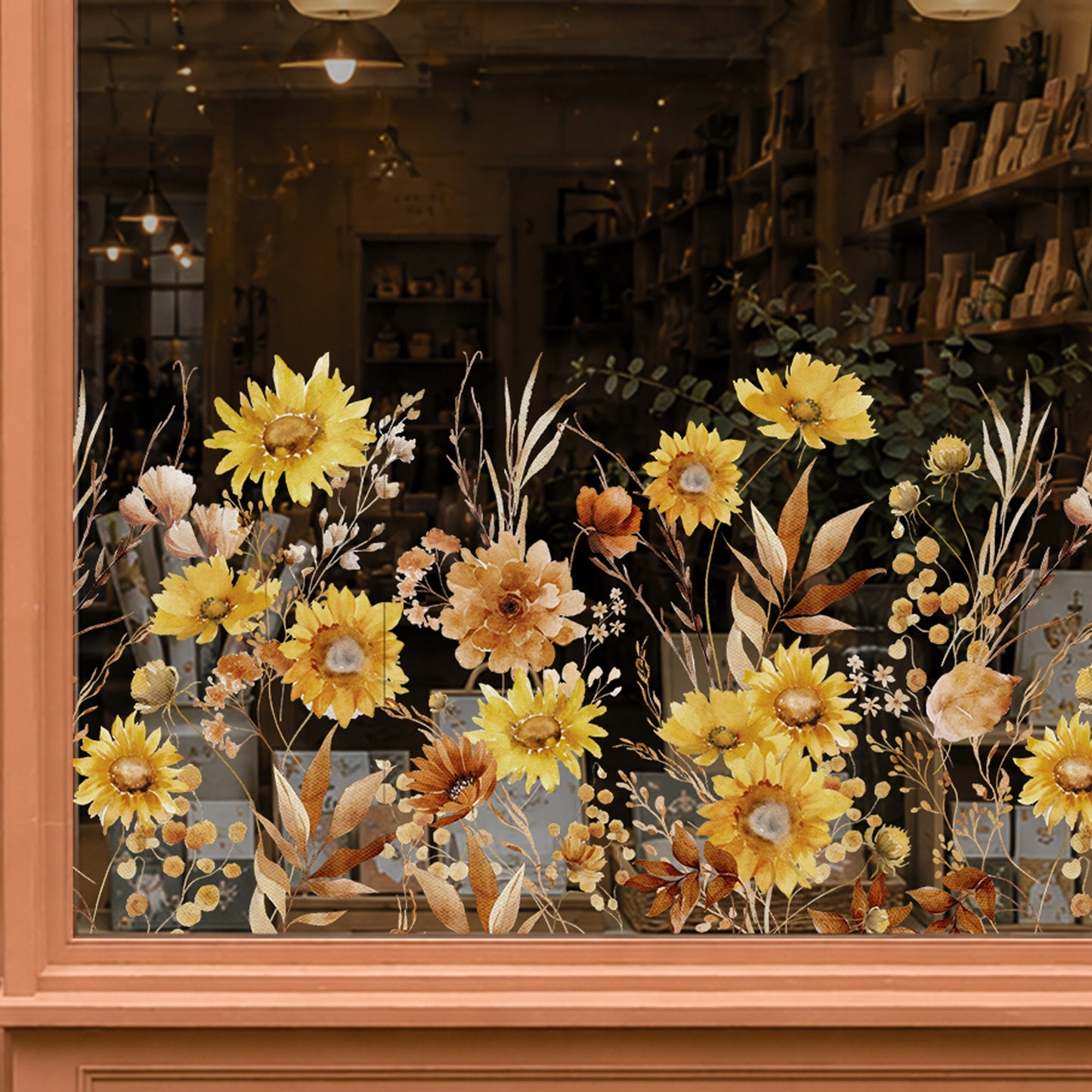 Ombre Sunflowers Shop Window Decal Border for Autumn & Fall Decor