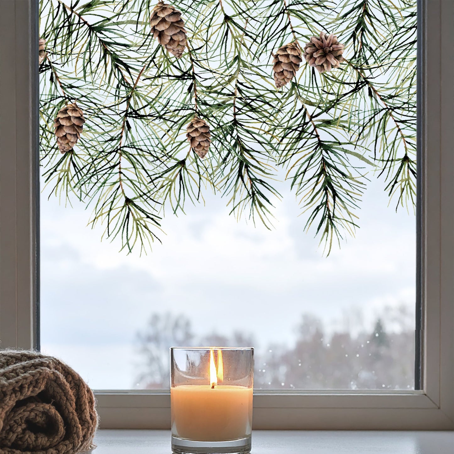 Christmas Pine Cone Border Window Decal