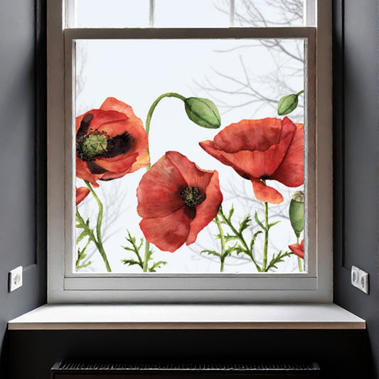 Red Poppy Remembrance Privacy Film Clear Border Window Decal