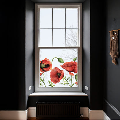 Red Poppy Remembrance Privacy Film Clear Border Window Decal