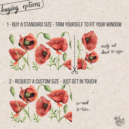 Red Poppy Remembrance Privacy Film Clear Border Window Decal