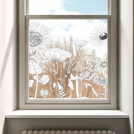 Retro Flowers Window Decal - B/W