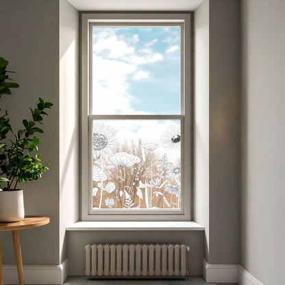 Retro Flowers Window Decal - B/W