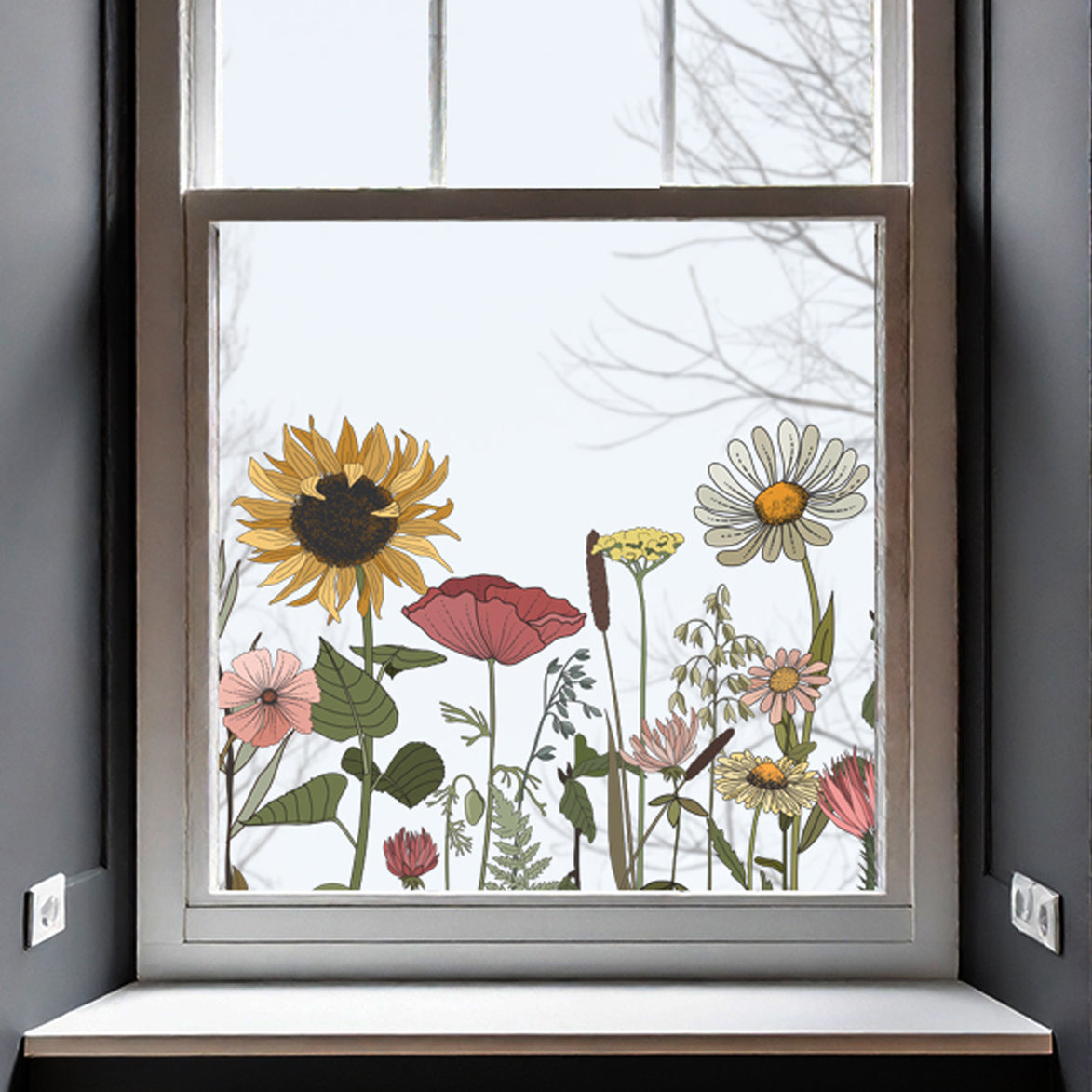 Retro Flowers Privacy Window Border Decal