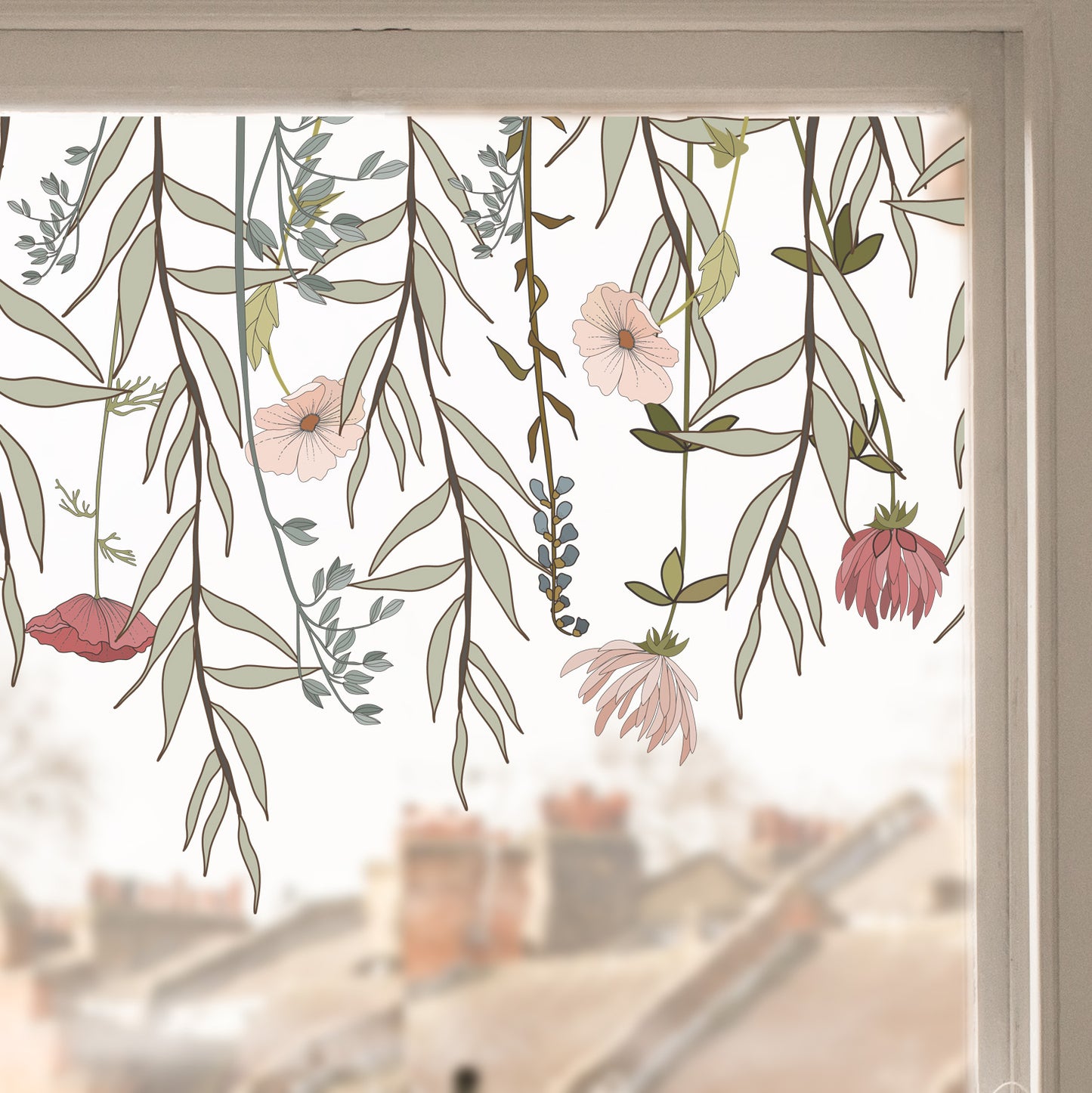 Retro Flowers Window Decal Top Border