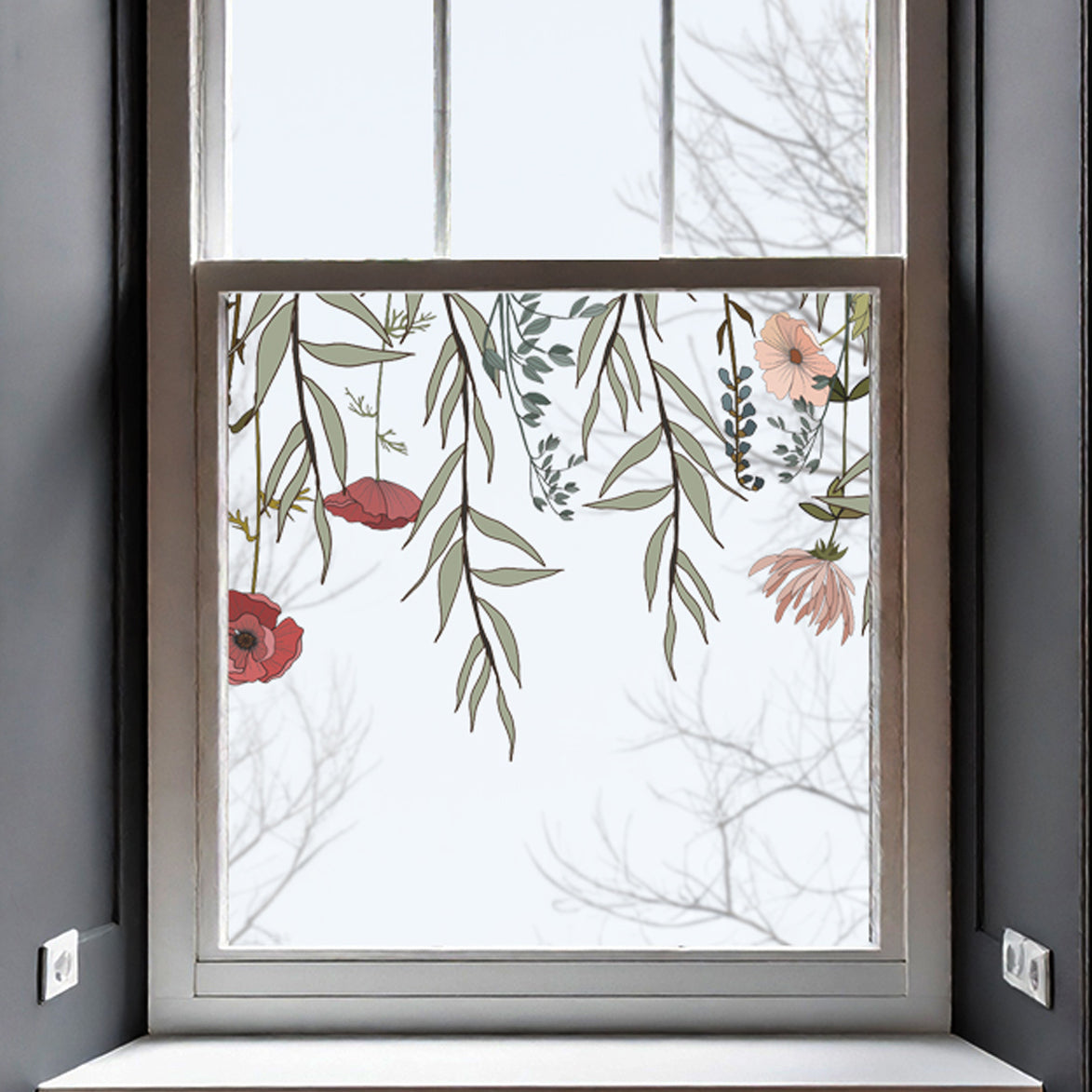 Retro Flowers Window Decal Top Border