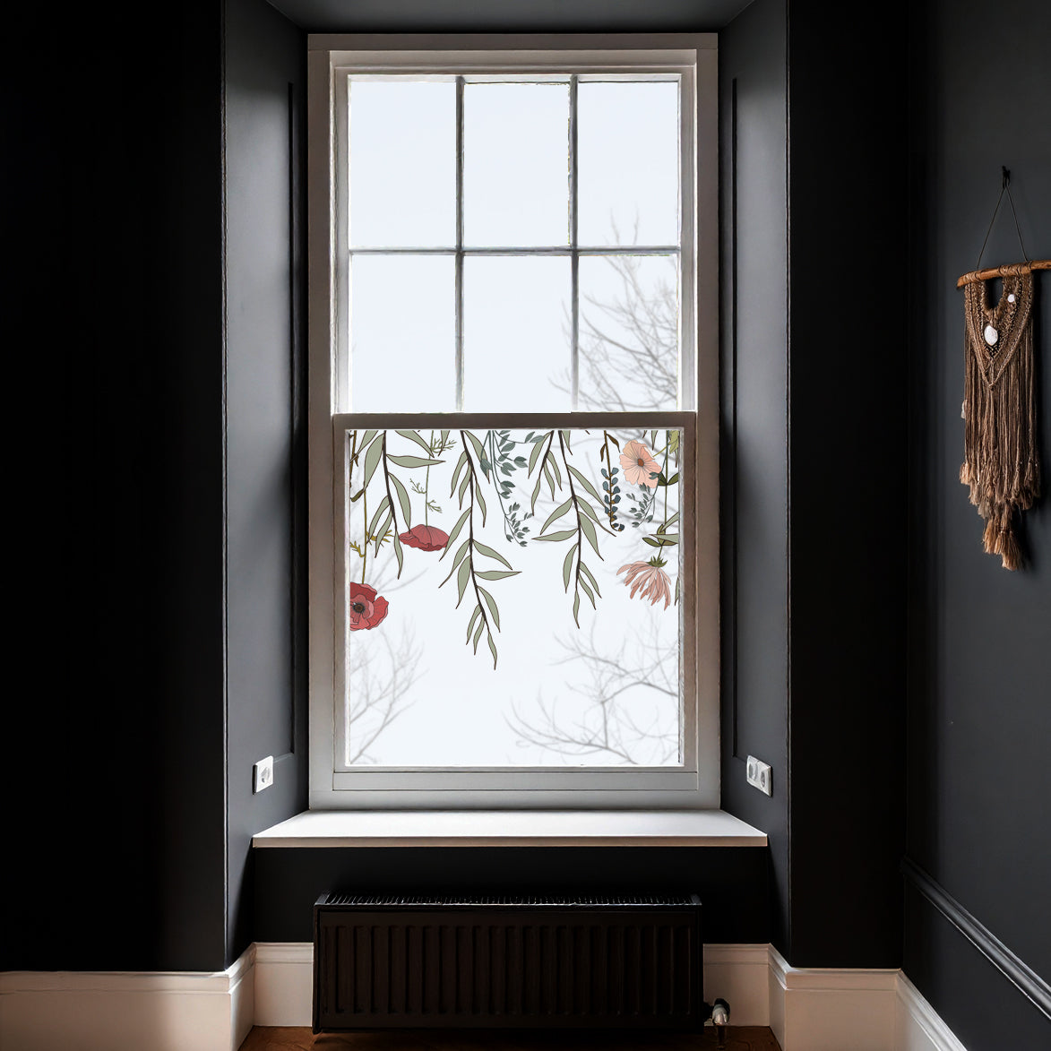 Retro Flowers Window Decal Top Border