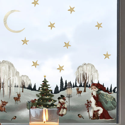 Father Christmas Winter Scene Border Window Decal