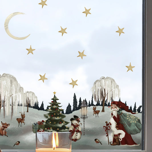 Father Christmas Winter Scene Border Window Decal