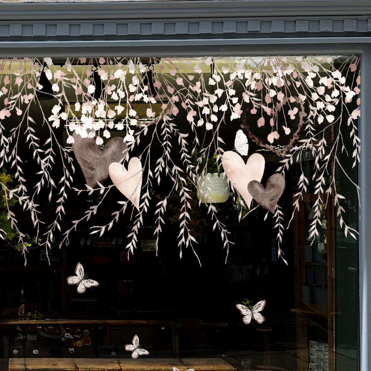 Valentines Flower Hearts Window Decal Border