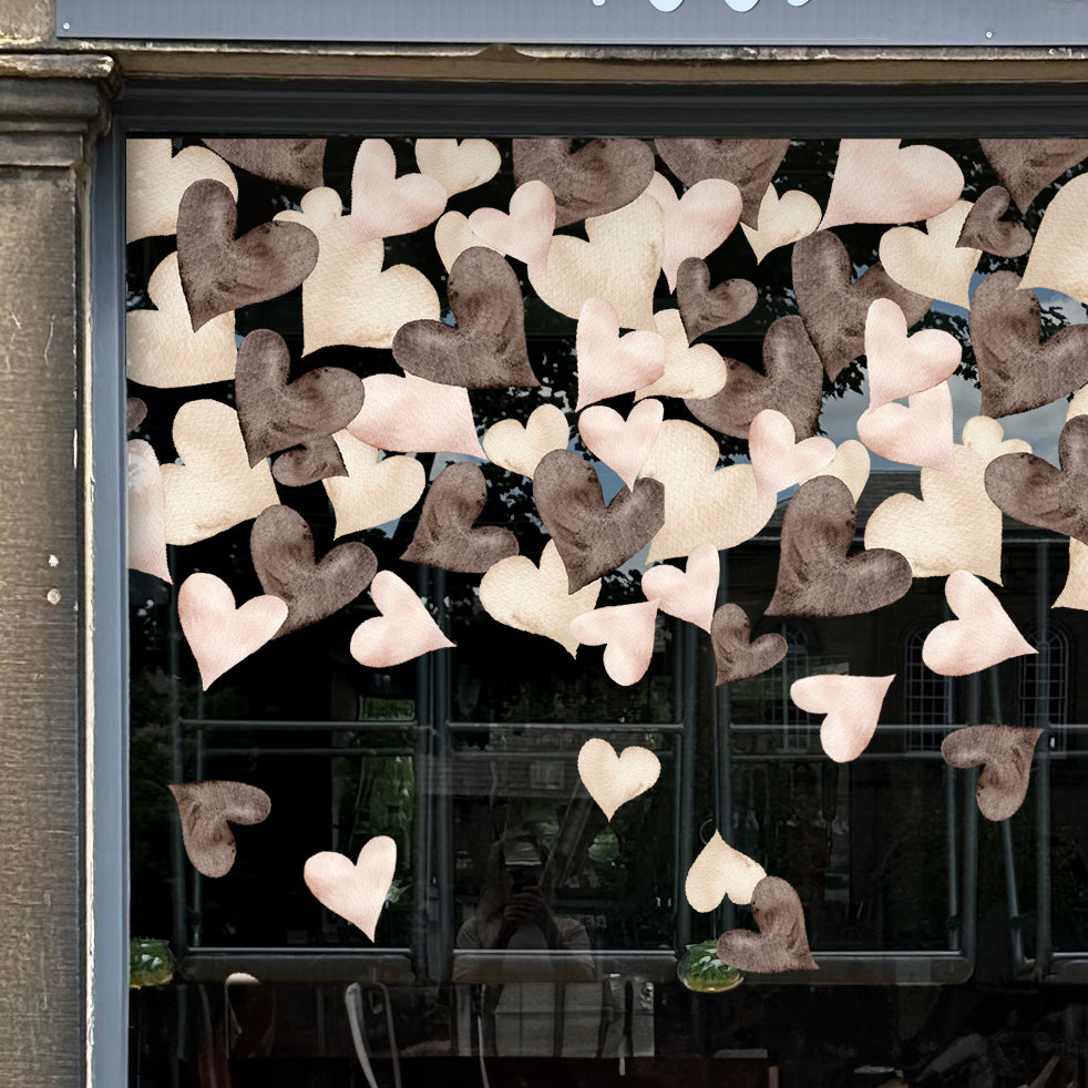 Valentines Hearts Window Decal Border - Brown