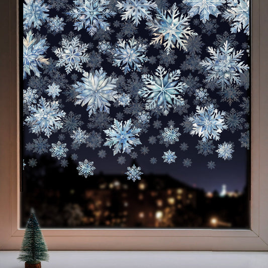 Watercolour Snowflake Christmas Window Decal Border