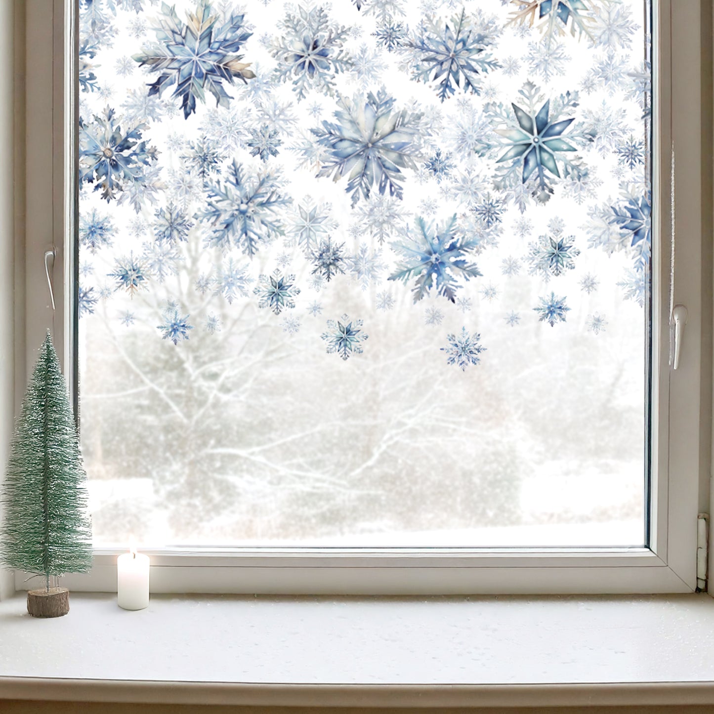 Watercolour Snowflake Christmas Window Decal Border