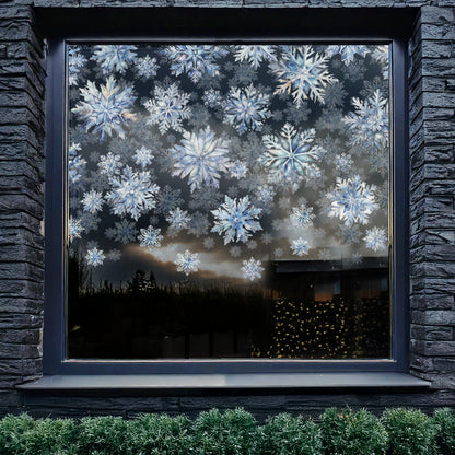 Watercolour Snowflake Christmas Window Decal Border