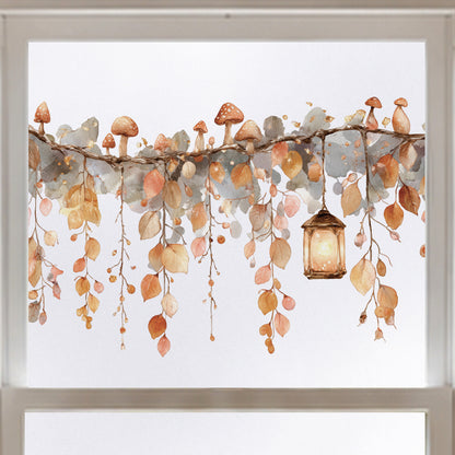 Whimsical Autumn Leaves & Lantern Window Cling for Shop Fall Display