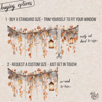 Whimsical Autumn Leaves & Lantern Window Cling for Shop Fall Display