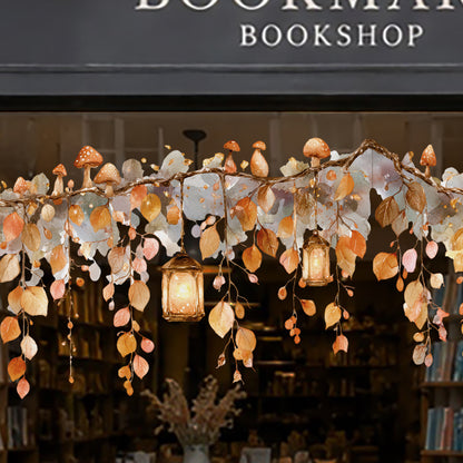 Whimsical Autumn Leaves & Lantern Window Cling for Shop Fall Display