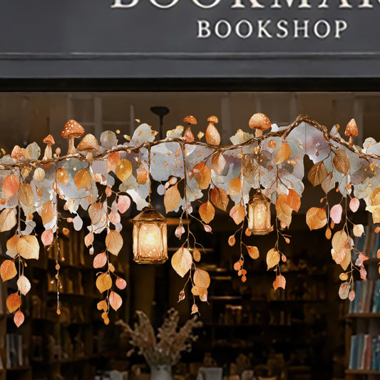 Whimsical Autumn Leaves & Lantern Window Cling for Shop Fall Display