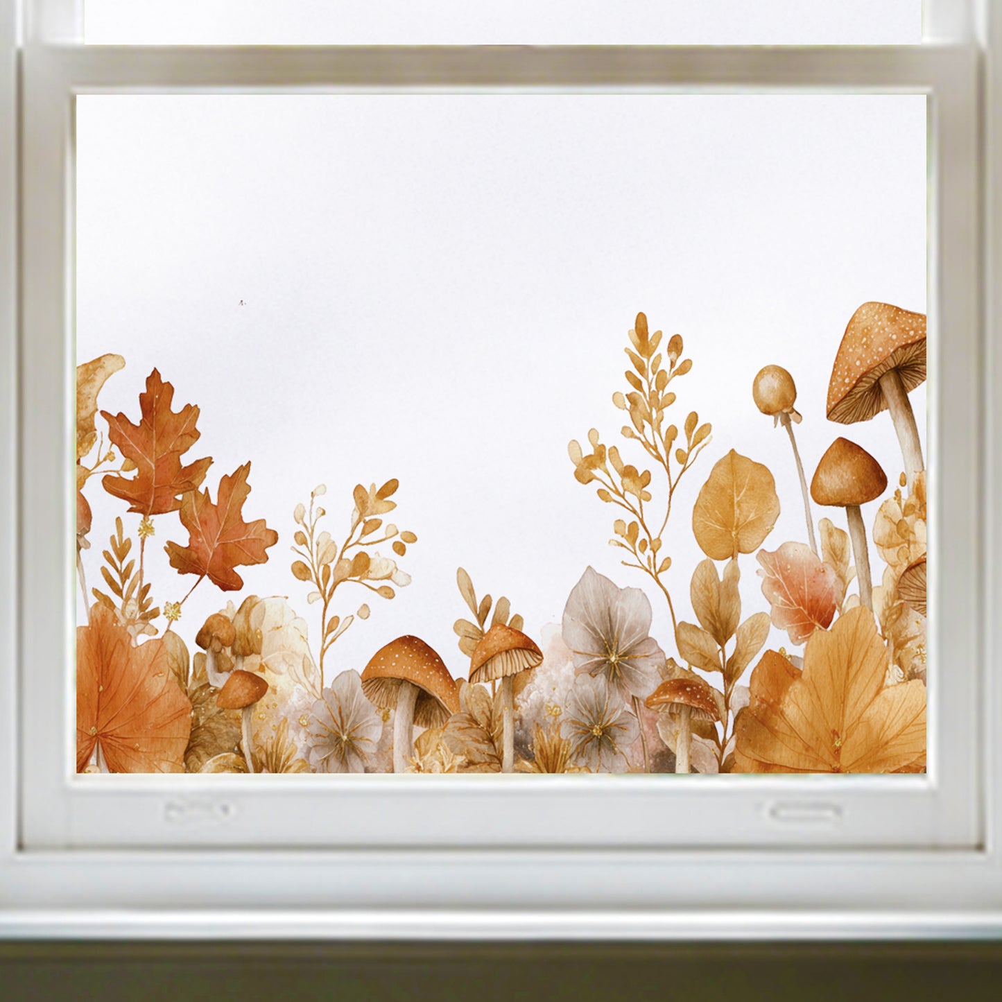 Whimsical Autumn Leaves & Mushrooms Window Cling for Shop Fall Display