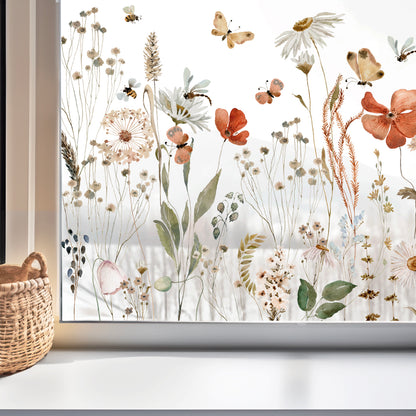 Wild Botanical Flower Border Window Privacy Decal