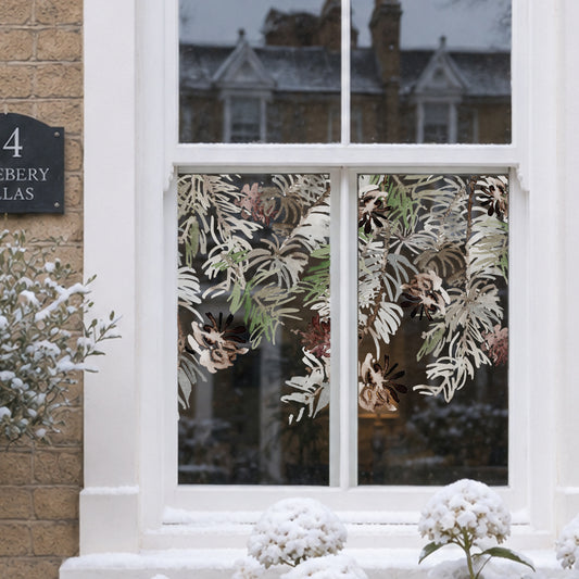 Winter Watercolour Pine Cone Window Cling Border - Christmas Decor for Shops or Homes