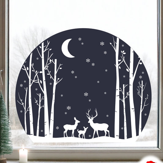 Stag & Birch Circle Window Decal - Blue