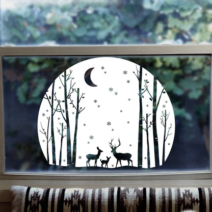 Stag & Birch Circle Window Decal - White