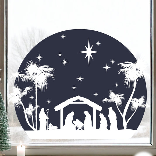 Christmas Nativity Circle Window Decal - Blue