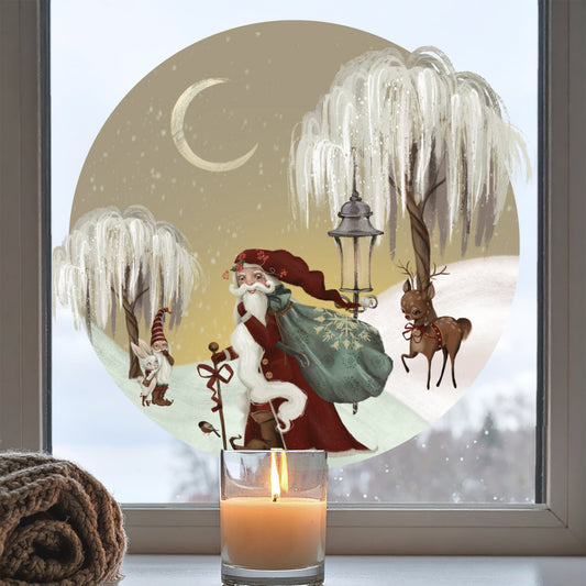 Father Christmas Winter Scene Window Decal