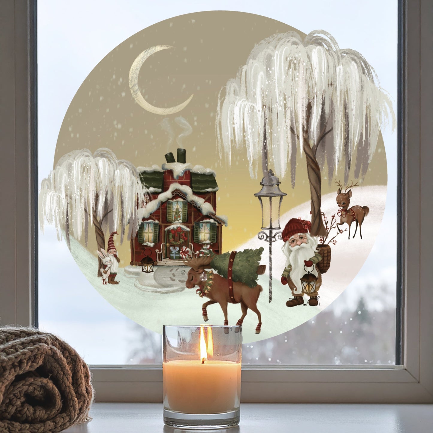 Christmas Gnome Winter Scene Window Decal