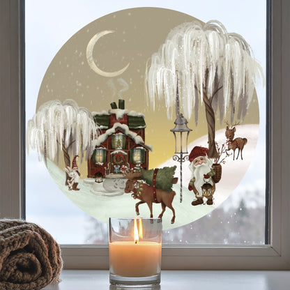 Christmas Gnome Winter Scene Window Decal