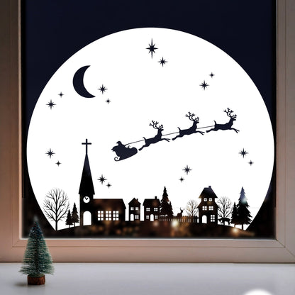 Christmas Village Circle Window Decal - White