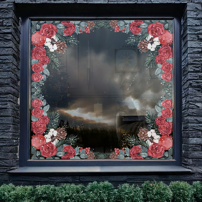 2x Winter Roses Window Decal Corners