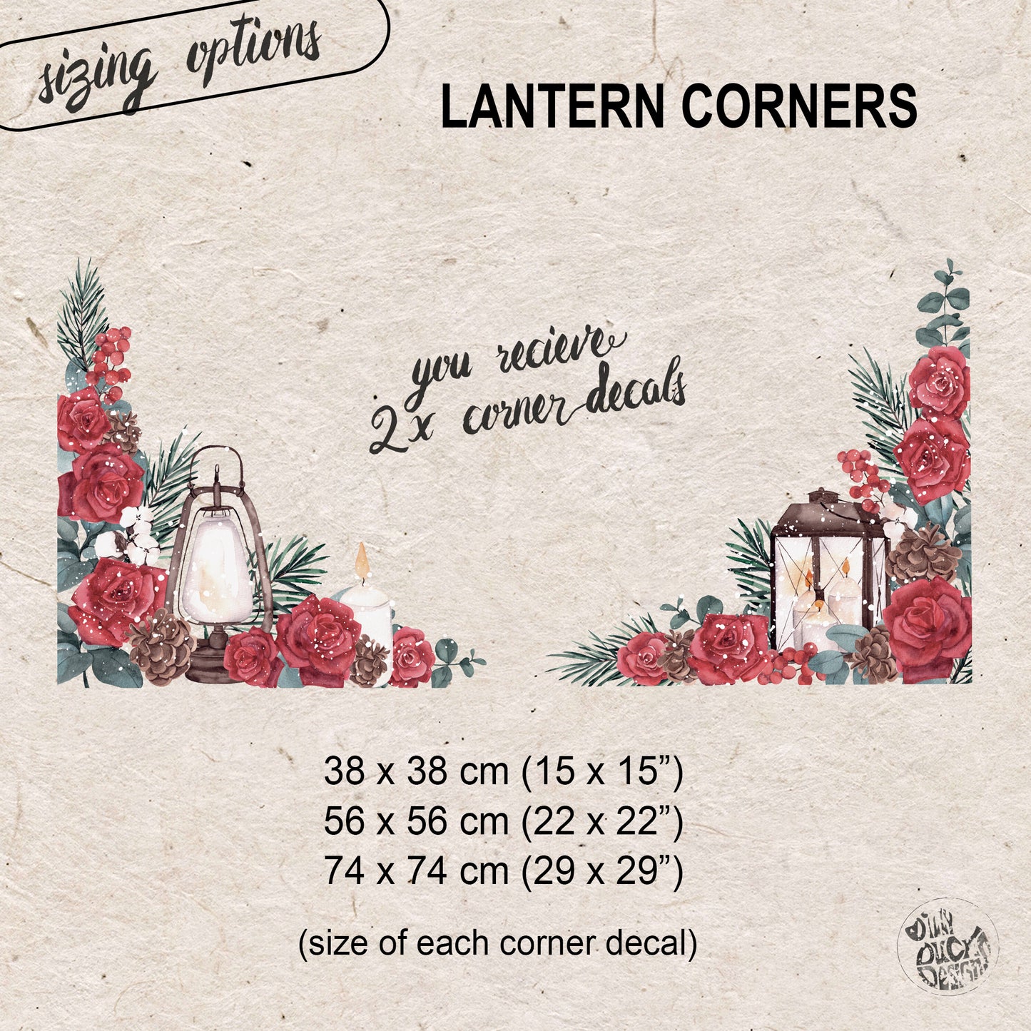 2x Winter Roses Window Decal Corners