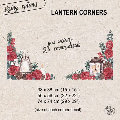 2x Winter Roses Window Decal Corners